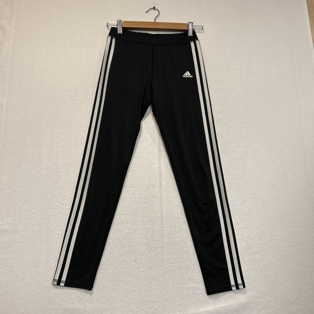 Adidas Track Pants Girls Youth Large 14 Black Joggers Climalite 3 Stripe Tapered